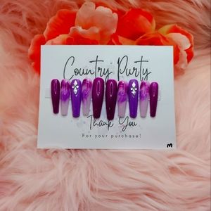 Custom press on nails purple and pink long size medium